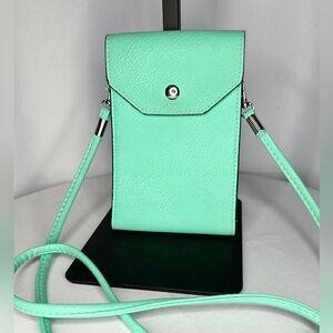 Mint Green Phone Crossbody Wallet | Pebbled Vegan Leather Mini Bag | Detachable